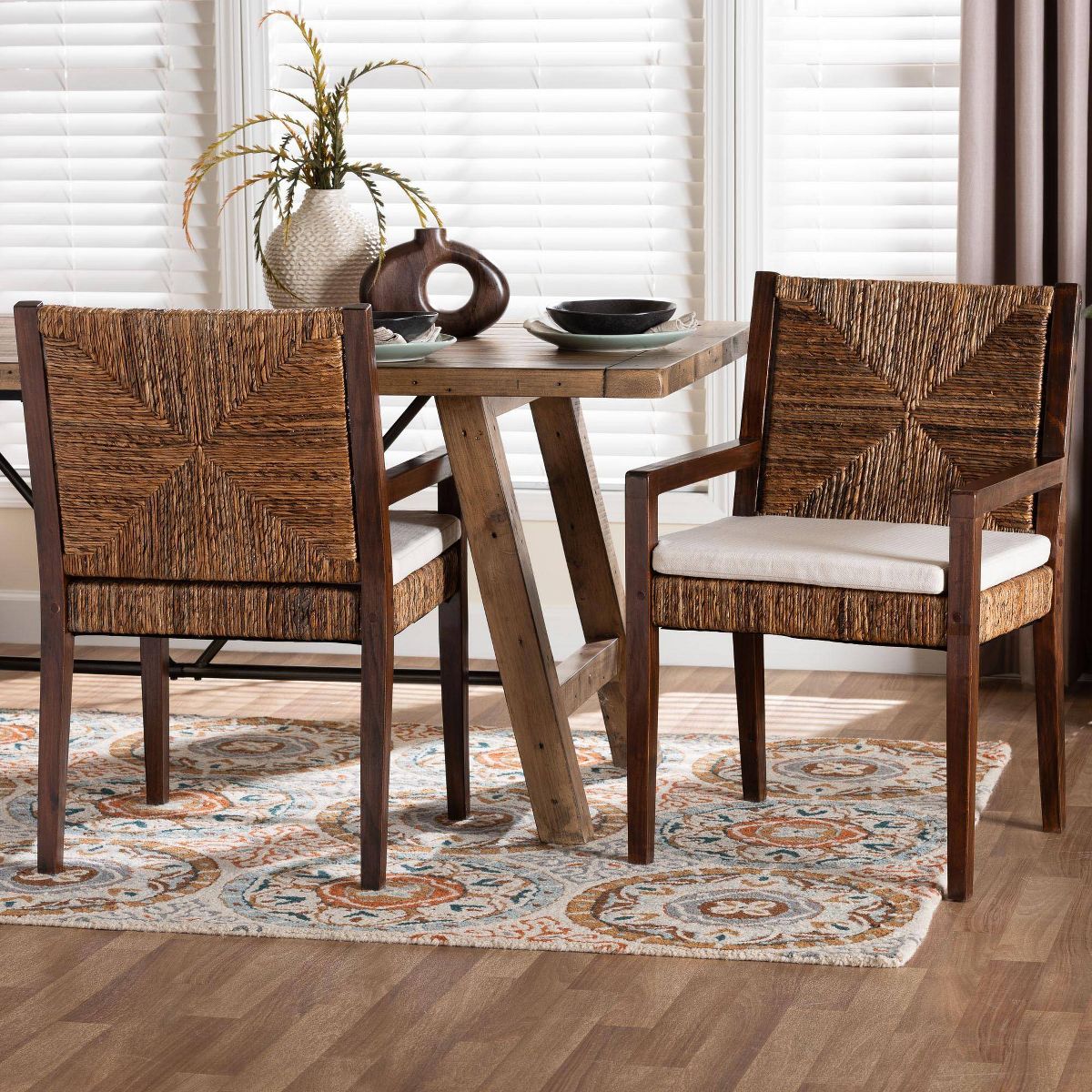 bali & pari Cordoba 2  Piece Handwoven Seagrass Armchairs Natural Brown/Dark Brown