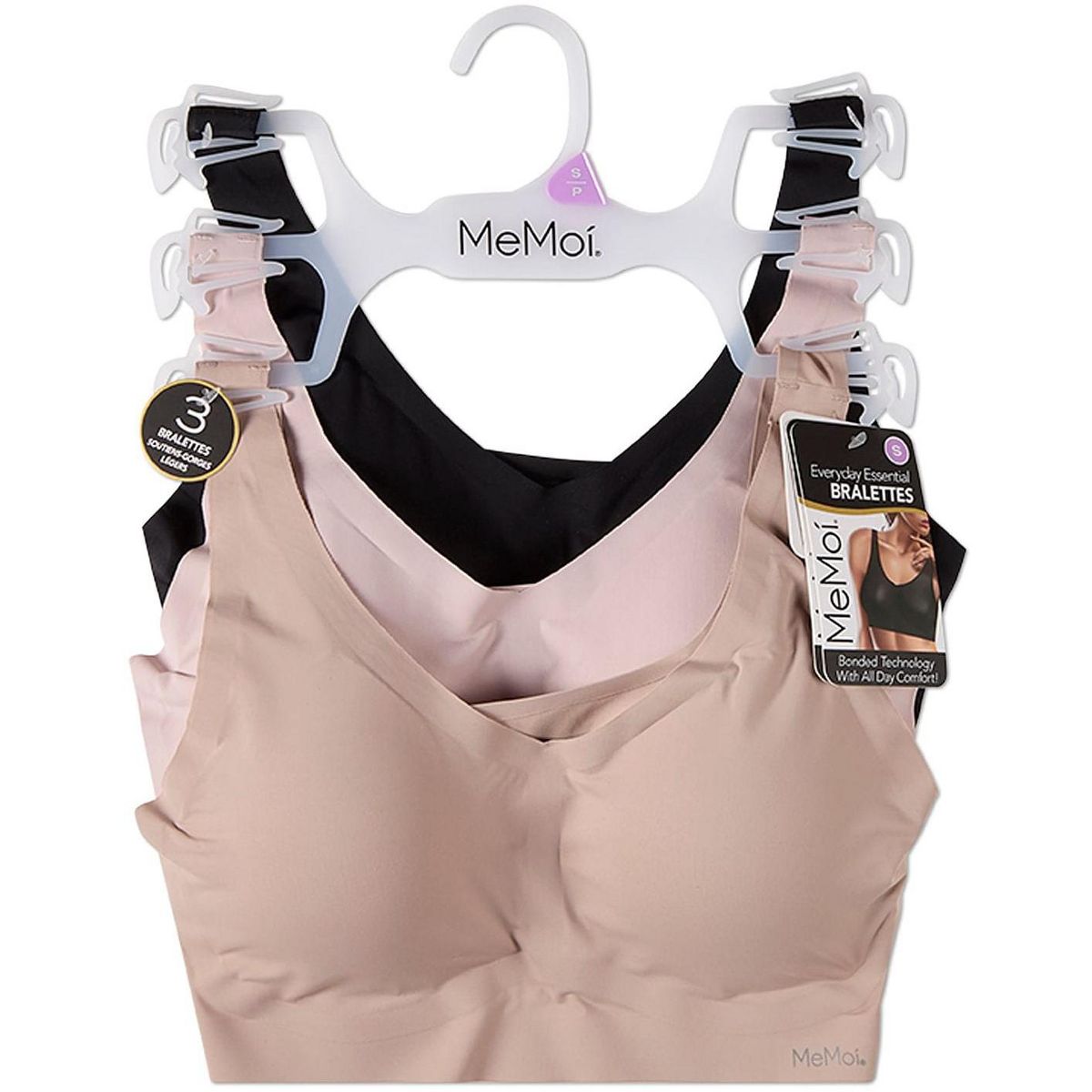 Memoi 3 Pack Women's Bonded Pullover Tag-Free Bras with Removable Cups - thumbnail 2