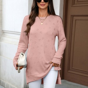Women's Solid Color Crew Neck Loose Long - Sleeve Split T - Shirt - 1 of 4
