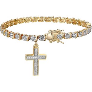 18k Yellow Gold Plated Diamond Accent Tennis Bracelets Bracelets with Accent S-Link Chain - 1 of 4