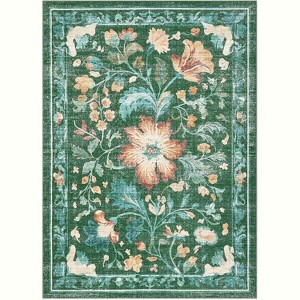 Washable Floral Rug, 5x7ft Non-Slip Foldable Area Rug, Machine Washable Pink Rug for Living Room Bedroom, Pet-Friendly - 1 of 4