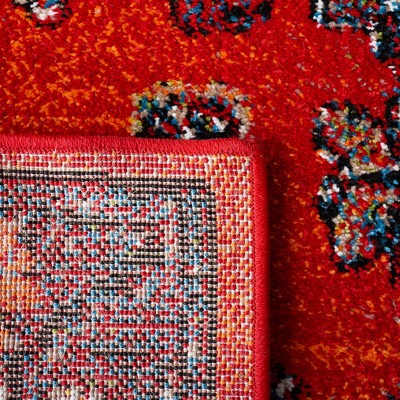 Vintage Black and Red Square Synthetic Area Rug