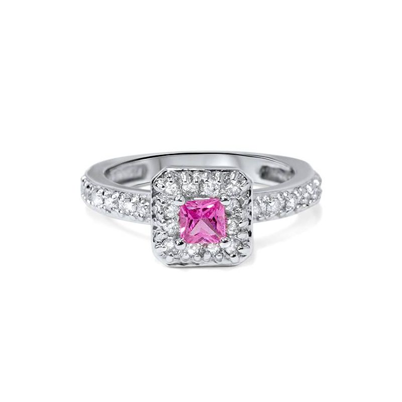 Pompeii3 1ct Princess Cut Pink Sapphire Diamond Halo Ring 14K White Gold, 2 of 5