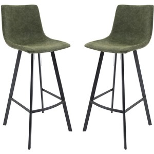 LeisureMod Elland Bar Stool in Leather Upholstery - Modern Counter Height Stool with Iron Legs and Footrest for Kitchen, Bar, and Pub, Set of 2 - 1 of 4