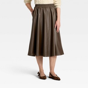 Women's Faux Leather Skirt - A New Day™ Dark Brown - 1 of 3