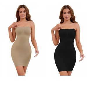 INSPIRE CHIC 2 Pcs Women's Tummy Control Seamless Underdress Strapless Full Body Shaper Slips Dress - 1 of 4