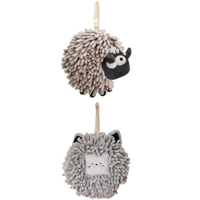 REGALWOVEN Cute Decorative Funny Sheep Shape Fast Drying Hanging Hand Towels 7" x 7" 2 Pcs