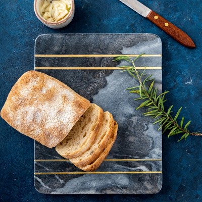 Dark Gray Marble and Brass Inlay Rectangular Pastry Board