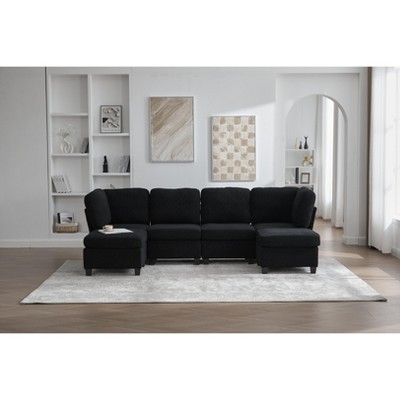 GDFStudio Elara Modern 6-Seater Convertible U-Shaped Upholstered Storage Sectional Sofa with 2 Ottomans, Orange
