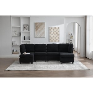 GDFStudio Elara Modern 6-Seater Convertible U-Shaped Upholstered Storage Sectional Sofa with 2 Ottomans, Orange - 1 of 1