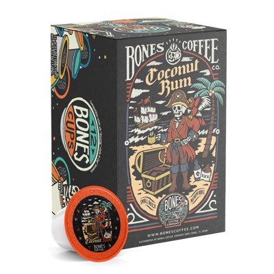 Bones Coffee Company Coconut Rum Flavored Coffee Pods, 12 ct Single-Serve Bones Cups Compatible with Keurig Coffee Maker
