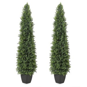 Artificial Cedar Topiary Tree for Outdoor,Potted Fake Cypress Plant with UV Resistant Leaves for Front Door Decor,Porch,Garden,Entryway, Set of 2 - 1 of 4