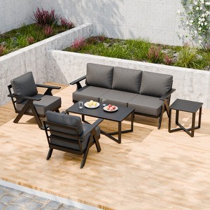 EAGLE PEAK Urban Slate 5 Piece Modern Outdoor Patio Furniture Set, Couch, Swivel Chairs, Coffee Table, and Side Table - 1 of 4
