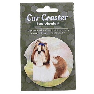 E & S Imports 2.5 Inch Shih Tzu (Tan) Car Coaster Super Absorbent Coasters - 1 of 3