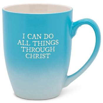 Elanze Designs I Can Do All Things Through Christ Two Toned Ombre Matte Teal and White 12 ounce Ceramic Stoneware Coffee Cup Mug
