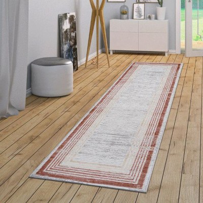 Kumasinova Bordered Area Rug, Non-Slip Medium-Pile Living Room Rug, Stain-Resistant Door Mat, Kids & Pets Friendly, Non-Shedding, Brown