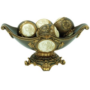 HomeRoots 8" Bronze Polyresin Classical Greek Decorative Bowl With Orbs - 1 of 4