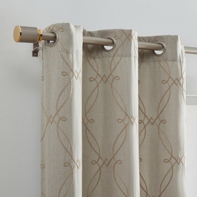 Natural Lattice Embroidered Blackout Curtain Panels with Grommets, Set of 2