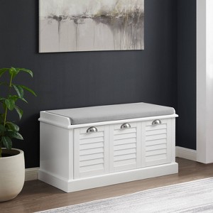 Crosley 36" Ellison Entryway Storage Bench White/Gray: Upholstered with Shoe Compartment, Narrow Design - 1 of 4
