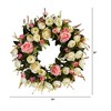 Nearly Natural 20” White & Pink Rose Artificial Wreath - 2 of 4