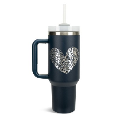 Elanze Designs Floral Vine Heart Life Full of Love Wrap-Around 40 Oz. Stainless Steel Water Bottle Coffee Mug, Spill & Leak Resistant, Travel Tumbler