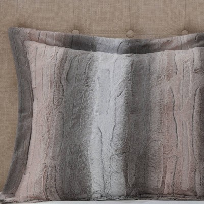 Blush and Gray Faux Fur Full Comforter Set