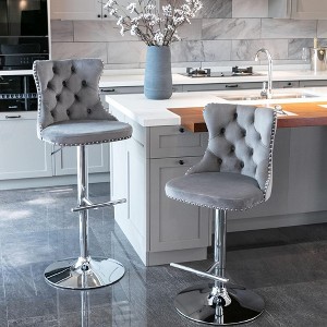 QingMoon Swivel Bar Stools Set of 2, Adjustable Barstools, Velvet Tufted Counter Height Chairs with Nailhead Trim for Kitchen Island, Home Pub - 1 of 4