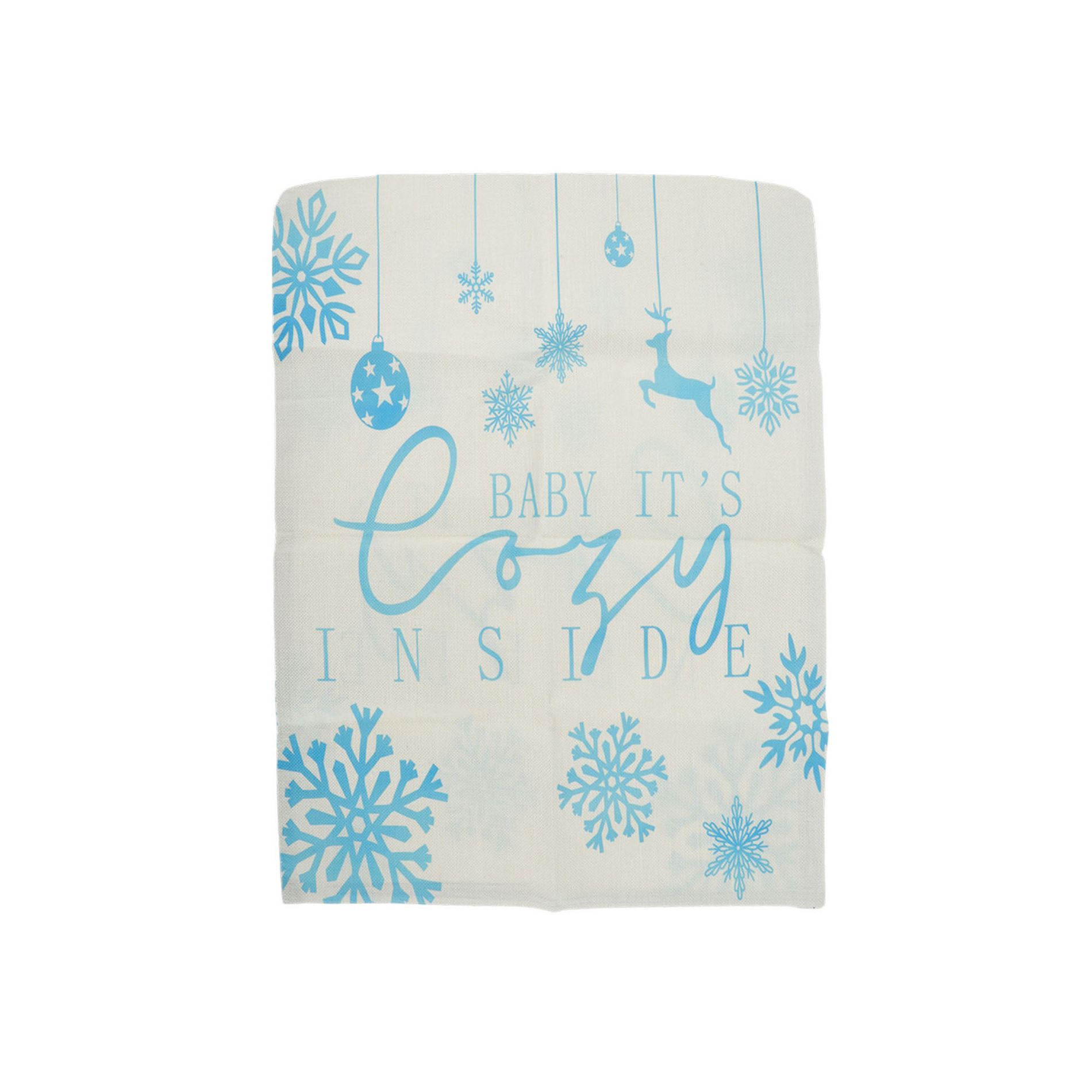 Unique Bargains Dining Chair Slipcovers Snowflake Faux Linen Beige Blue 22.44"x18.11" 1 Pc Chandelier