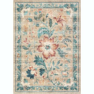 Washable Floral Rug, 5x7ft Non-Slip Foldable Area Rug, Machine Washable Pink Rug for Living Room Bedroom, Pet-Friendly - 1 of 4