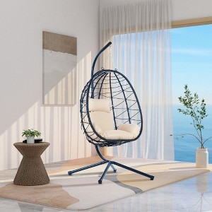 PAGED Indoor Outdoor PE Rattan Swing Chair with Cushion and Rust Resistant Frame,Egg Chair for Patio,Porch,Garden - 1 of 4