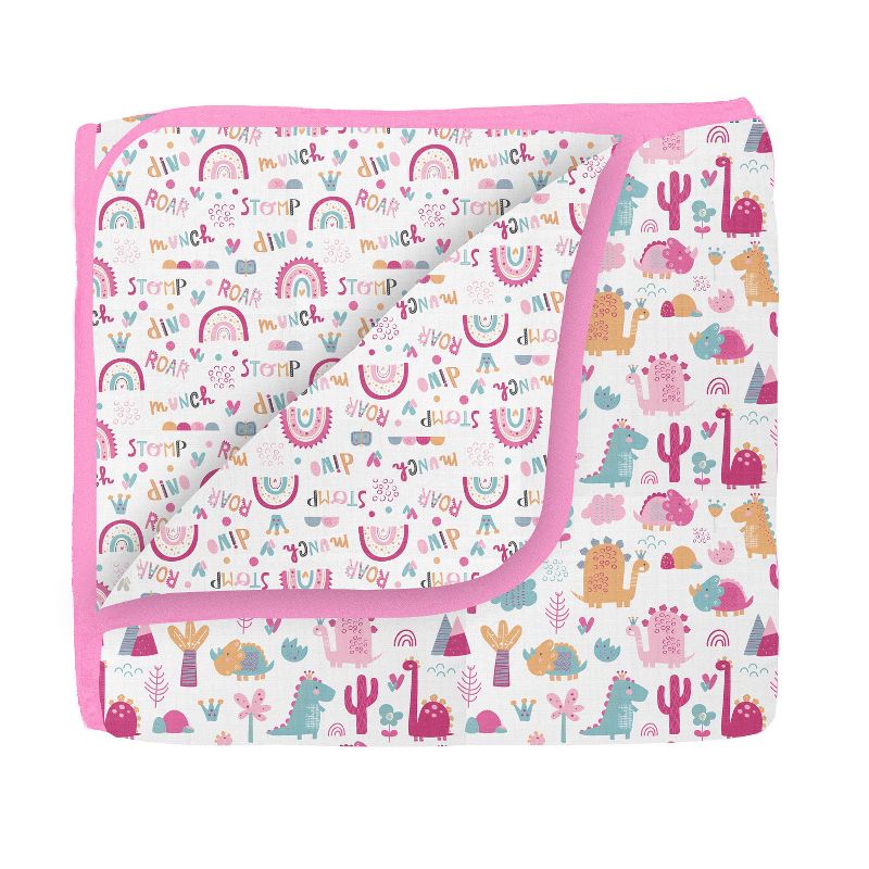 Bacati - Little Dino Girls Fuchsia/Aqua Muslin 4 pc Crib Bedding Set with 2 Fitted Sheets, 2 of 8