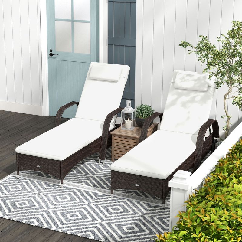 Outsunny Patio Wicker Chaise Lounge, PE Rattan Outdoor Lounge Chair with Cushion, Height Adjustable Backrest & Wheels, 4 of 8