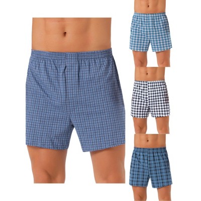 INSPIRE CHIC Men's 4 Pack Classic Elastic Waist Plaid Pattern Underwear Boxer Shorts