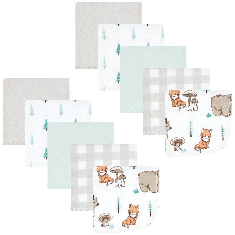 Hudson Baby Flannel Washcloths, Neutral Woodland Pals 10Pk, One Size, 1 of 8