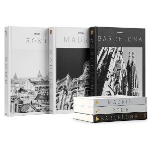 Juvale Set of 3 XL Decorative Blank Book Set - Hardcover Books for Decoration - City Theme - Madrid, Rome, Barcelona - 1 of 4