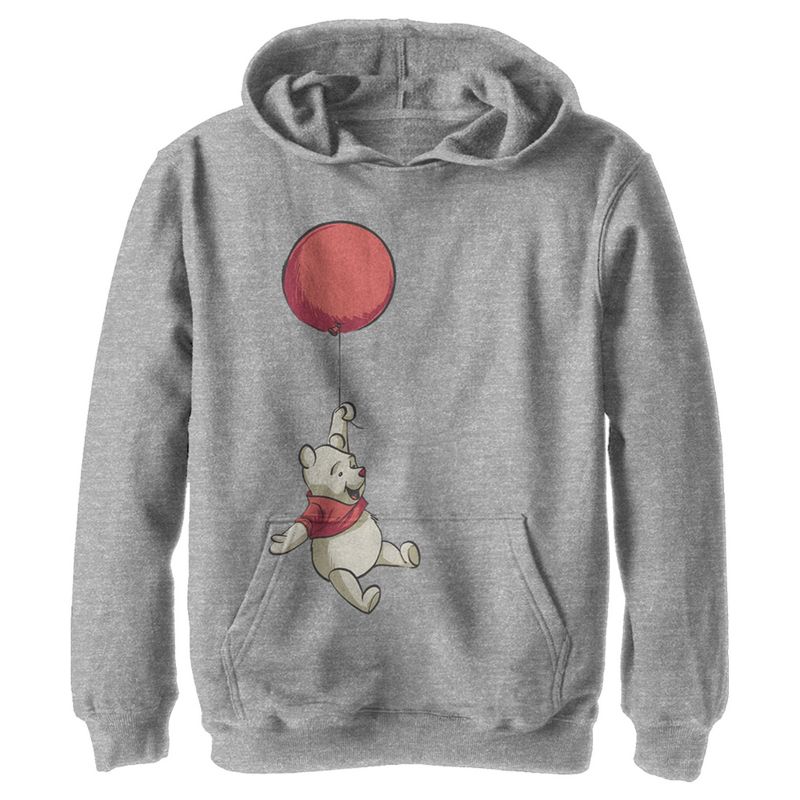 Boy's Winnie the Pooh Bear In Flight With Red Balloon Pull Over Hoodie, 1 of 5