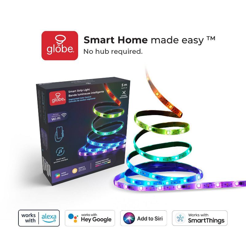 Globe Electric Wi-Fi Smart 16.4ft Plug In Strip Light, 5 of 6