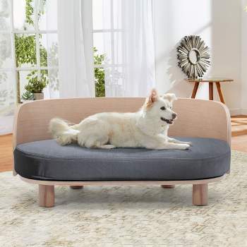 PawHut Raised Dog Sofa, Elevated Pet Sofa for Small and Medium Dogs with  Removable Seat and Back Cushions, Anti-Slip Pads, Gray