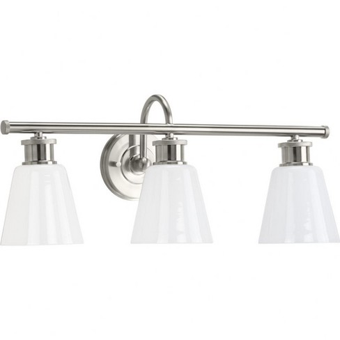 Progress Lighting Ashford 3-Light Brushed Nickel Opal Glass Farmhouse Bath Vanity Light - image 1 of 2