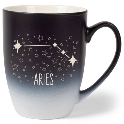 100 North Zodiac Design 10 Ounce Black and White Two Toned Ombre, Comfortably Fits Your Hands, Ceramic Tea Coffee Cup Mug, Aries