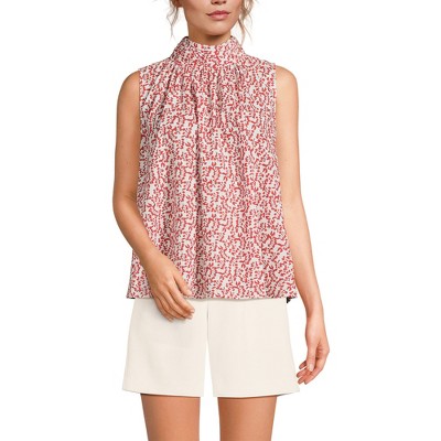Lands' End Women's Cotton Voile Sleeveless Mock Neck Blouse