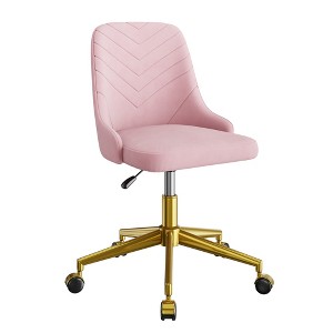 VECELO Velvet Accent Chair Ergonomic Swivel Office Desk Chair Vanity Chair with Golden Base & Adjustable Height Pink/White - 1 of 4