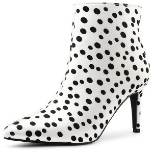Allegra K Women's Polka Dots Pointed Toe Side Zip Stiletto High Heel Ankle Boots - 1 of 4