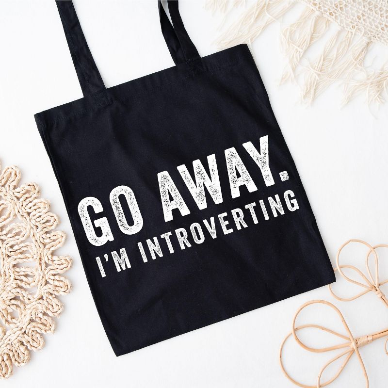City Creek Prints Go Away I'm Introverting Canvas Tote Bag - 15x16 - Black, 2 of 3