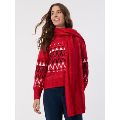 Jones New York Crew Neck Scarf Sweater