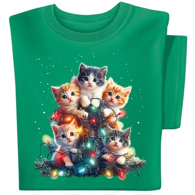 Collections Etc Adorable Kitten Christmas Tree Short Sleeve Graphic Tee