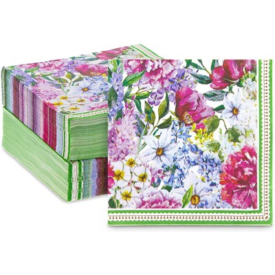 Sparkle and Bash 150 Pack Vintage Floral Paper Napkins for Baby Shower, Bridal Party (6.5 In)