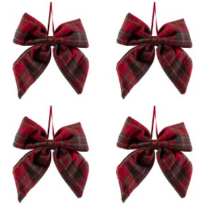 Northlight Plush Plaid Bow Christmas Ornaments - 7.5" - Set of 4 - 1 of 4