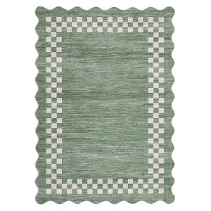 Washable Modern Scalloped Border Bedroom Living Room Rugs, Low Pile Non Slip Floor Carpet for Home - 1 of 4