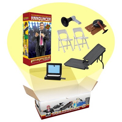 Talking Wrestling Ring Announcer & Accessory Set For WWE & AEW Wrestling Action Figures